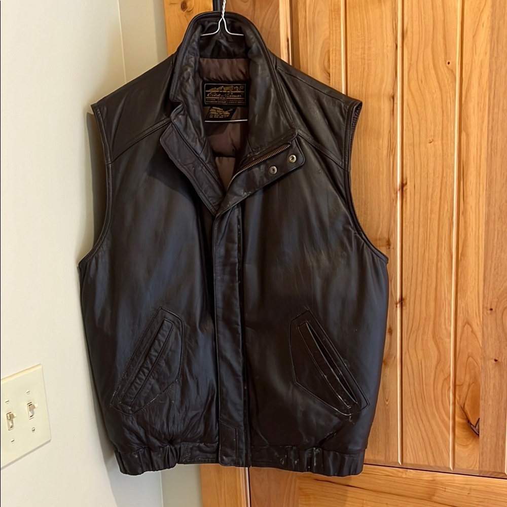 Eddie Bauer Brown Goose Down Leather Vest